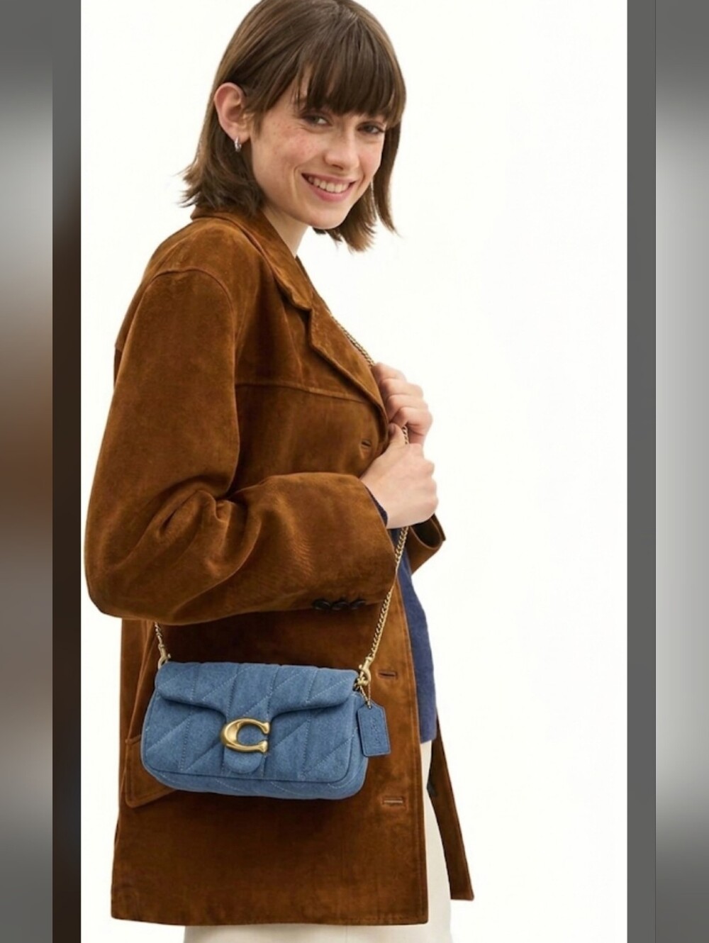 NWT Coach Tabby 19 Quilted Suede Chain Crossbody / Wristlet – Light Denim